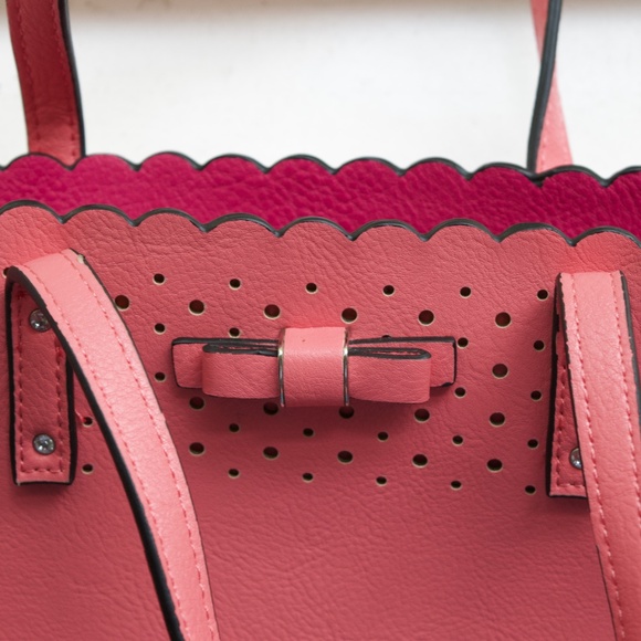 Coral Pink Faux Leather Small Tote Bag Candie’s by Fergie - Picture 6 of 17